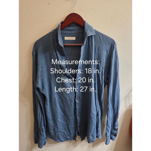 Luca Faloni Steel Blue Linen Jersey Long Sleeve Shirt S 100% Linen Made in Italy - Picture 6 of 6